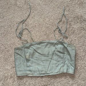 Abercrombie Green Tie Strap Linen Crop Top